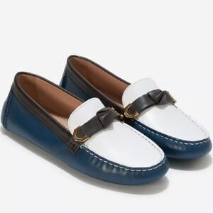 Cole Haan Women's Evelyn Bow Driver Loafer Navy White Brown